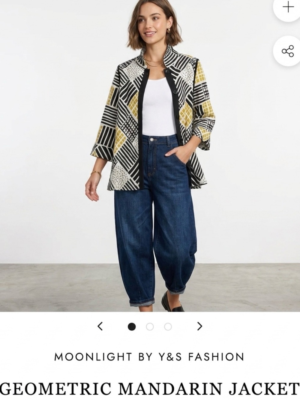 Moonlight by Y&S Fashion Geometric Mandarin Jacket in Black, White & Mustard